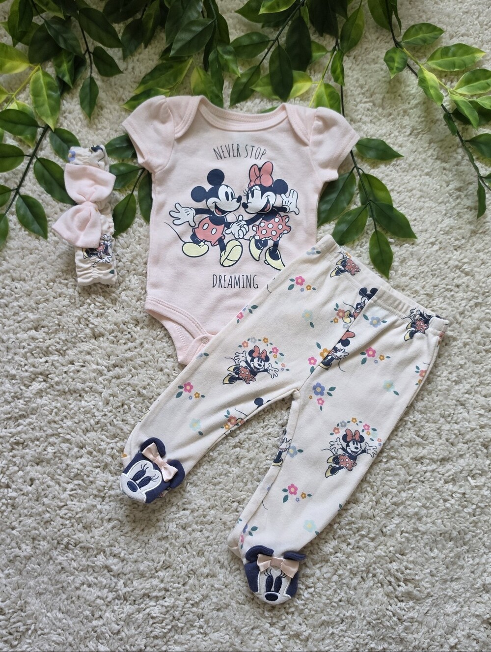 Baby Girl Minnie Mouse Outfit + Headband (0-3 Months)